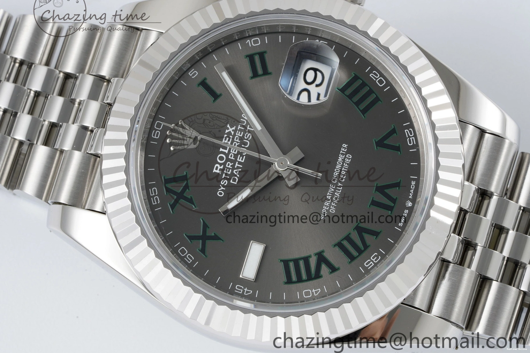 0410 DateJust 41 SS Fluted Bezel KING 1:1 Best Edition 904L Steel Gray Green Roman Dial on Jubilee Bracelet VR Contemporary 2204